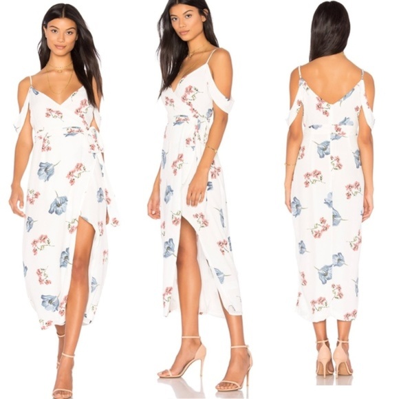 Bardot Dresses & Skirts - BARDOT Cold-Shoulder Floral Faux-Wrap Dress